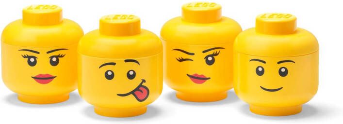 LEGO Opbergbox Hoofd Boy Girl Silly Winky Mini Set van 4 Stuks Kunststof Geel