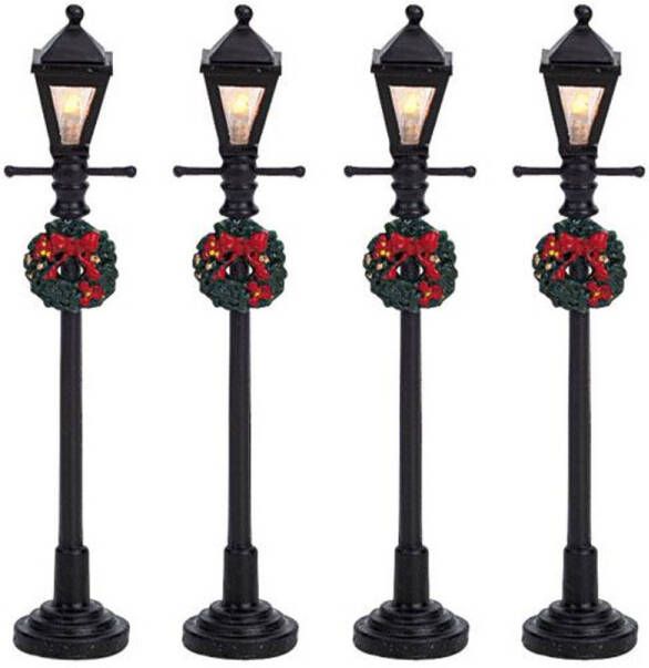 LEMAX &apos;Gas Lantern Street Lamp&apos; Set van 4 stuks Verlicht accessoire Exclusief adapter (werkt ook op batterijen)