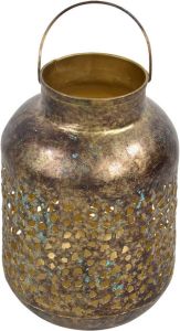 Lesli Living Vintage look lantaarn windlicht metaal goud grof 23 cm Metalen tuindecoratie met antieke uitstraling Lantaarns