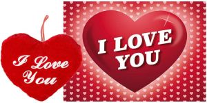 LG-Imports Pluche Knuffel Kussen Rood I Love You 22 Cm Met Love hartjes Wenskaart Knuffelkussen