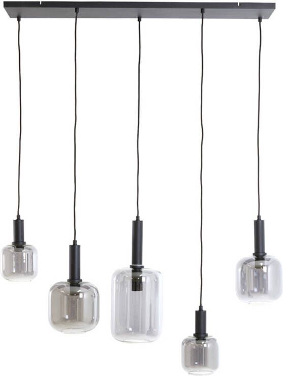 Light & Living Light&living Hanglamp 5L 110x22x32 cm LEKAR zwart+smoke glas