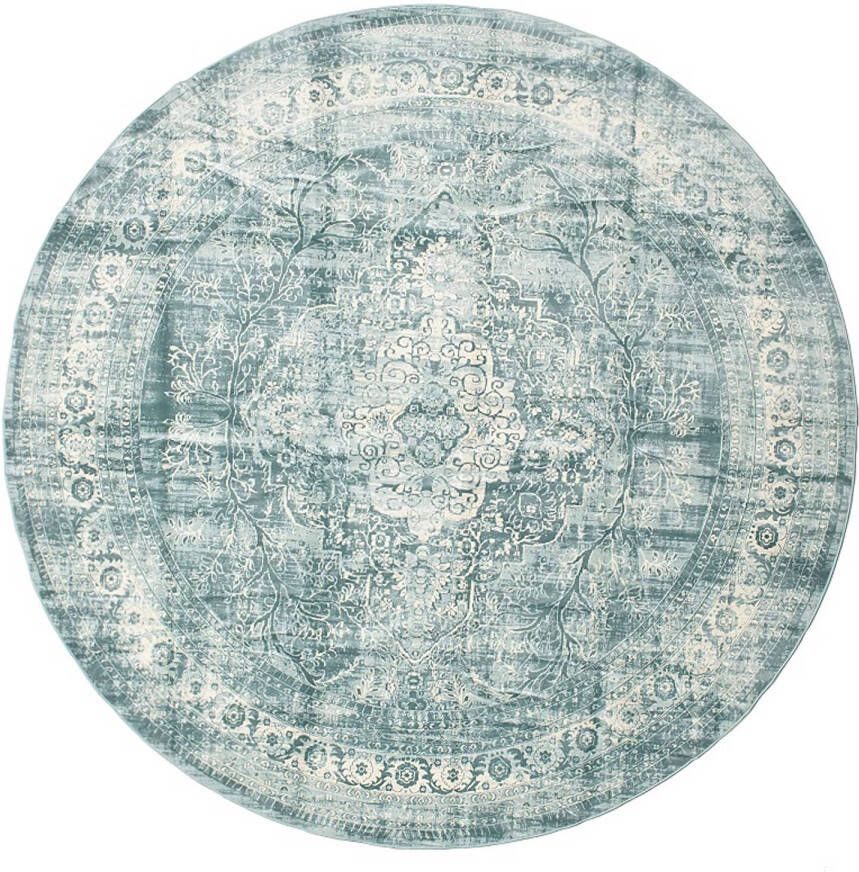 Lizzely Garden & Living Vloerkleed rond vintage 140cm wit donkerblauw perzisch oosters tapijt