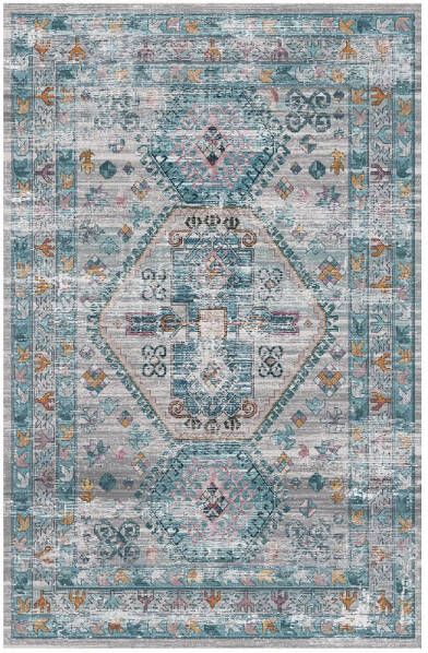 Lizzely Garden & Living Vloerkleed vintage 160x220cm wit lichtblauw perzisch oosters tapijt