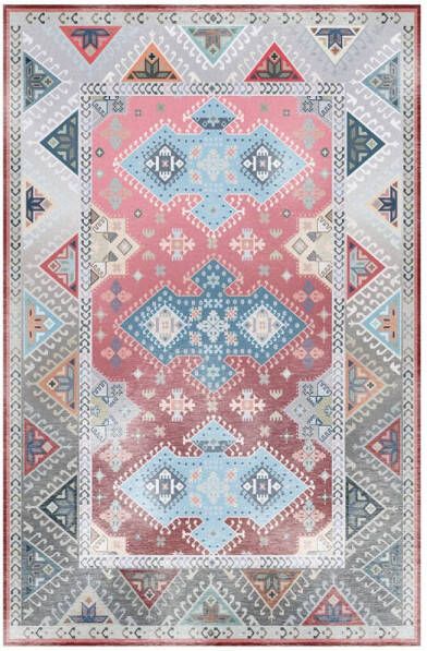 Lizzely Garden & Living Vloerkleed vintage 70x140cm grijs rood perzisch oosters tapijt