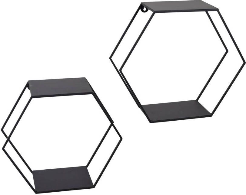 Loft42 Hexagon Set van 2 Wandboxen Zeshoek Zwart 41x36x15