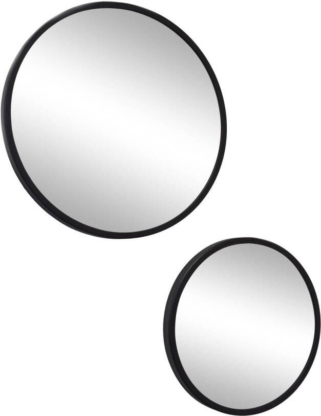 Loft42 Mirror Spiegels Rond Zwart Set van 2 Metaal Ø45 & Ø35
