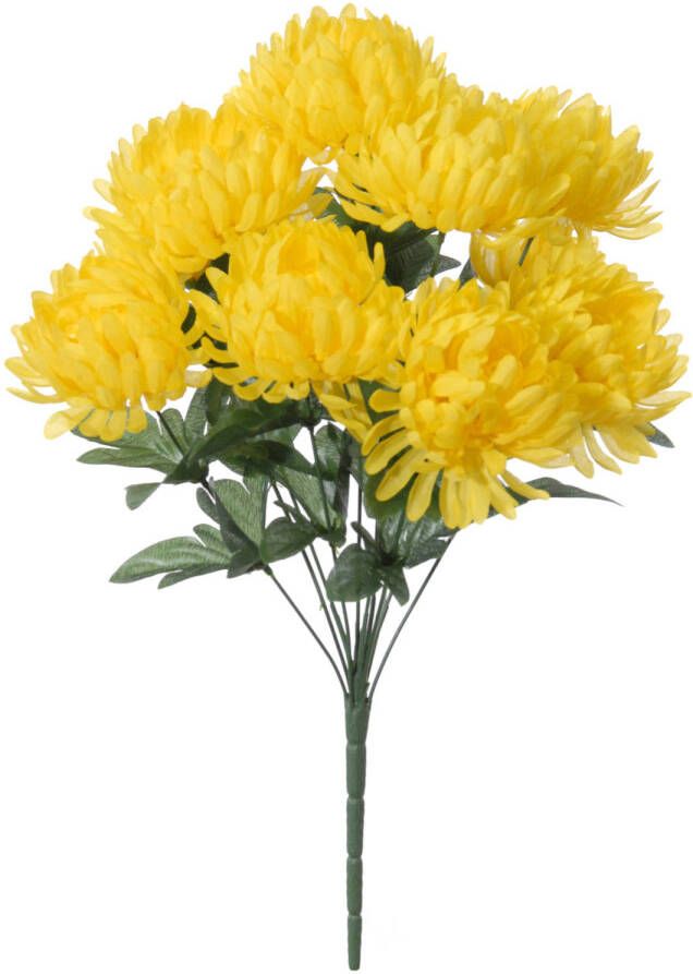 Louis Maes Kunstbloemen boeket crysanten met bladgroen geel H45 cm Sierbloemen Kunstbloemen
