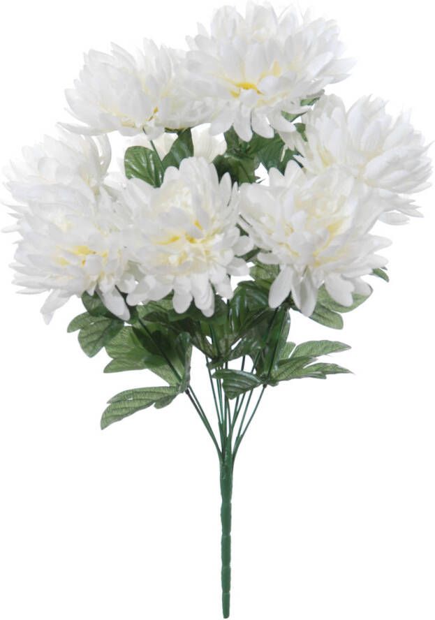 Louis Maes Kunstbloemen boeket crysanten met bladgroen wit H45 cm Sierbloemen Kunstbloemen
