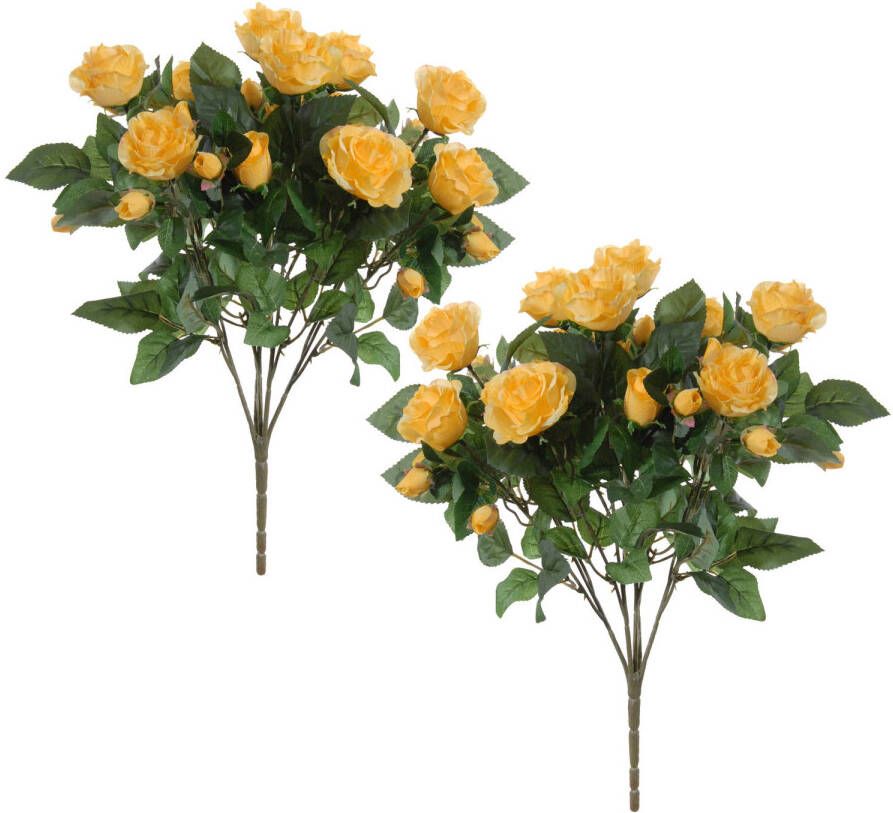 Louis Maes Kunstbloemen boeket rozen 2x geel H50 cm Bloemstuk Bladgroen Kunstbloemen