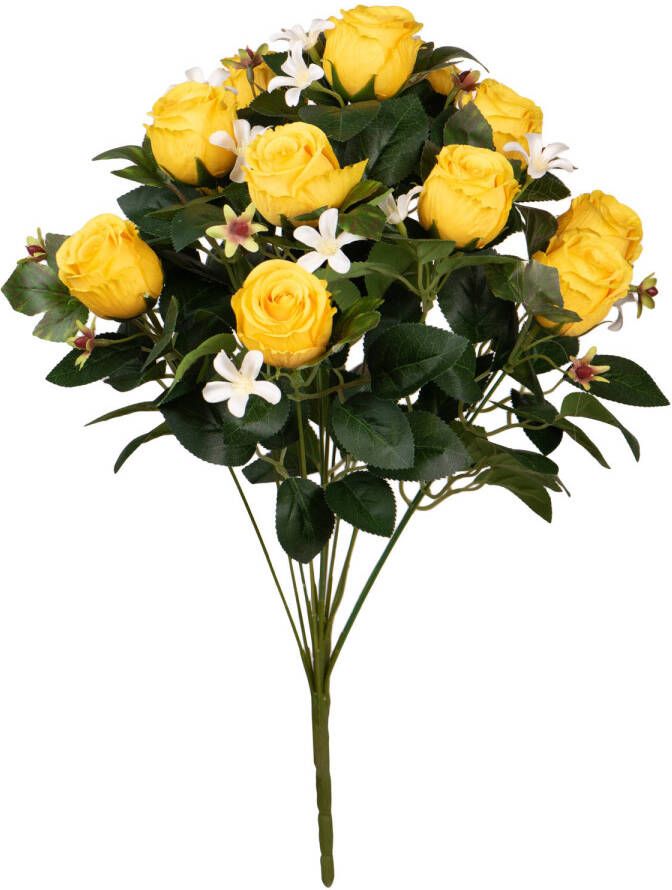 Louis Maes Kunstbloemen boeket rozen bloesem met bladgroen geel H49 cm Bloemstuk Kunstbloemen