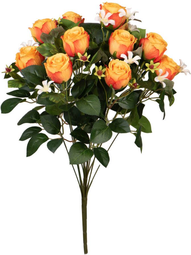 Louis Maes Kunstbloemen boeket rozen bloesem met bladgroen oranje H49 cm Bloemstuk Kunstbloemen