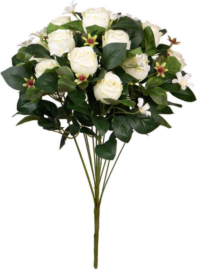 Louis Maes Kunstbloemen boeket rozen bloesem met bladgroen wit H49 cm Bloemstuk Kunstbloemen