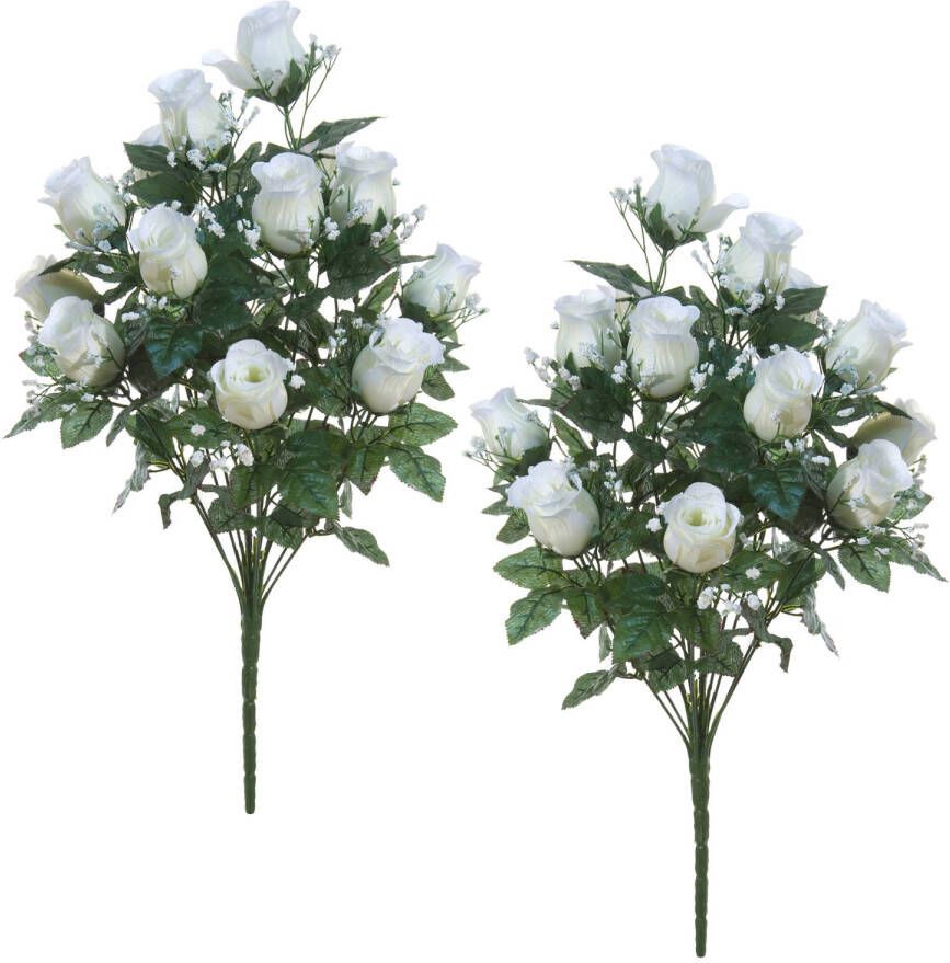 Louis Maes Kunstbloemen boeket rozen gipskruid 2x wit H56 cm Bloemstuk Bladgroen Kunstbloemen