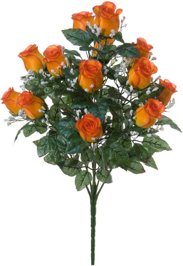 Louis Maes Kunstbloemen boeket rozen gipskruid oranje H56 cm Bloemstuk Bladgroen Kunstbloemen