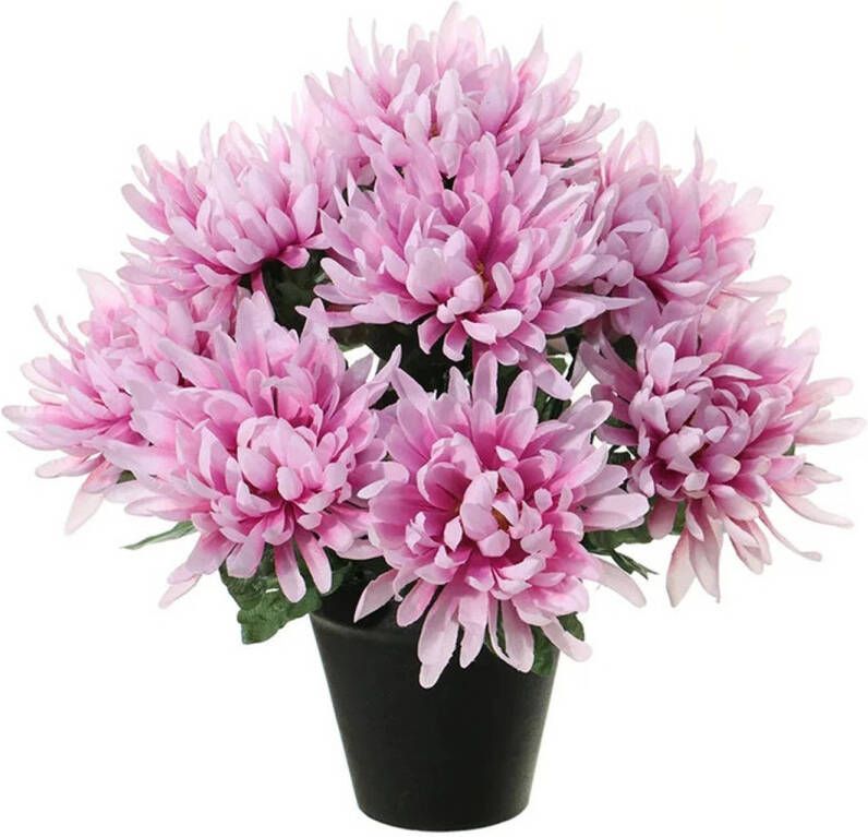 Louis Maes Kunstbloemen plant in pot lila paars tinten 28 cm Bloemenstuk ornament - Chrysanten Kunstbloemen
