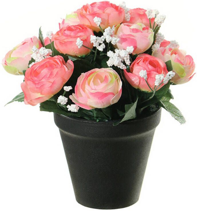 Louis Maes Kunstbloemen plant in pot roze wit tinten 20 cm Bloemenstuk ornament Kunstbloemen