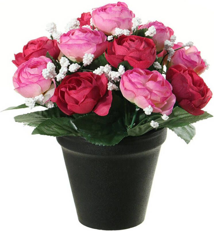 Louis Maes Kunstbloemen plant in pot roze wit tinten 20 cm Bloemenstuk ornament Kunstbloemen