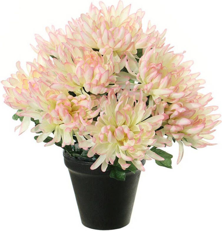 Louis Maes Kunstbloemen plant in pot roze wit tinten 28 cm Bloemenstuk ornament - Chrysanten Kunstbloemen