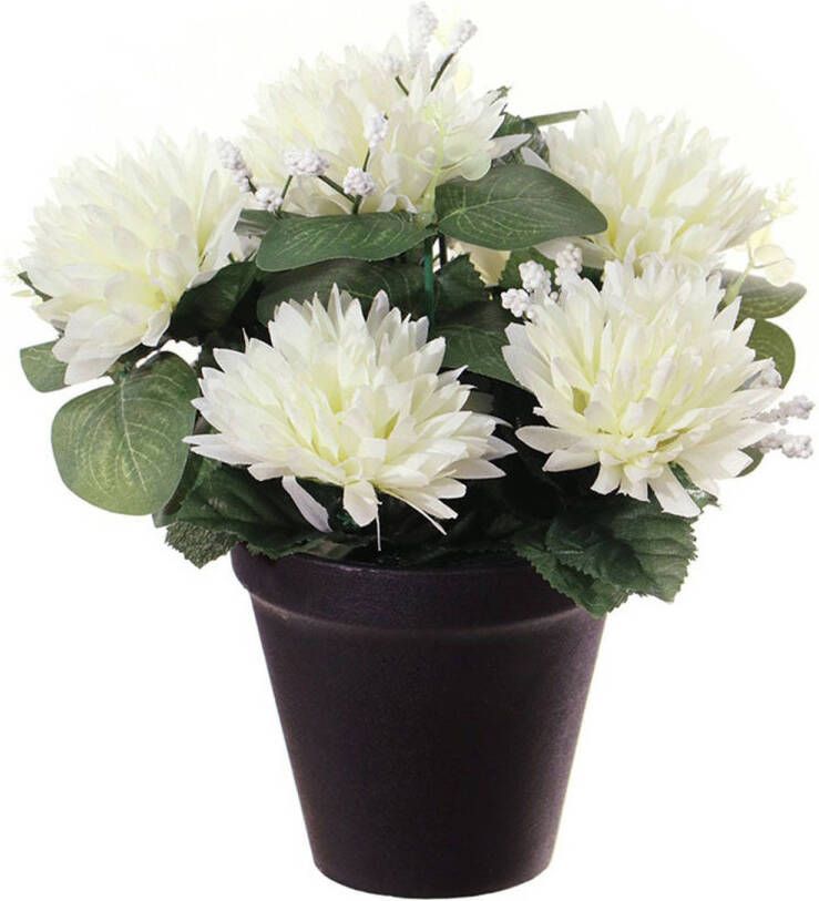 Louis Maes Kunstbloemen plant in pot witte tinten 23 cm Bloemenstuk ornament Kunstbloemen