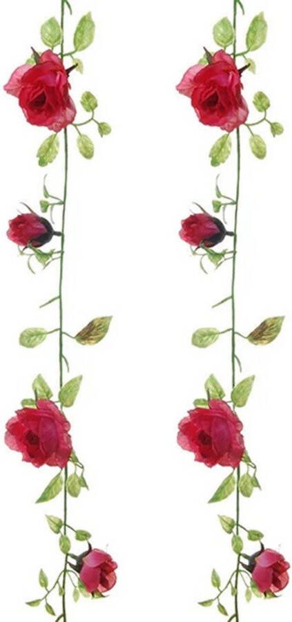 Louis Maes kunstplant bloemenslinger Rozen 2x rood groen 225 cm kunstbloemen Kunstplanten