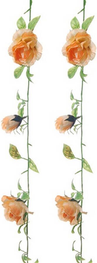 Louis Maes kunstplant bloemenslinger Rozen 2x zalmroze groen 225 cm kunstbloemen Kunstplanten