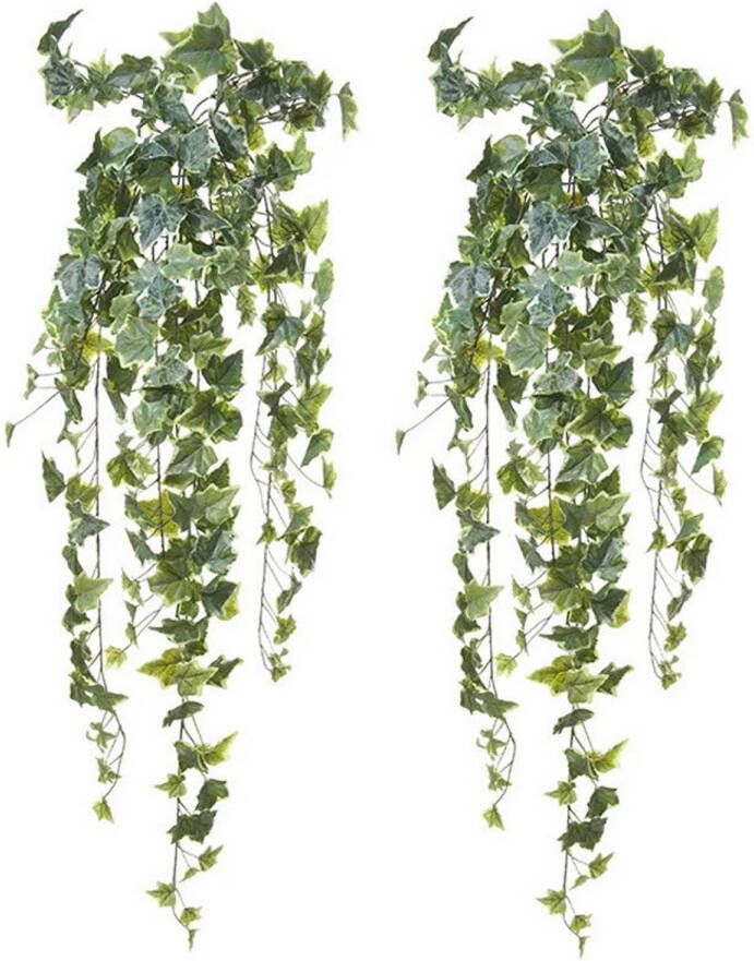 Louis Maes kunstplant met blaadjes hangplant Klimop hedera 2x groen wit 105 cm Kunstplanten