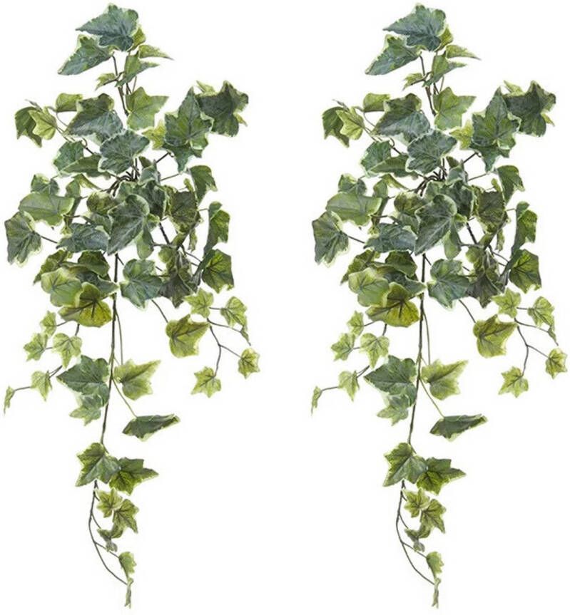 Louis Maes kunstplant met blaadjes hangplant Klimop hedera 2x groen wit 58 cm Kunstplanten