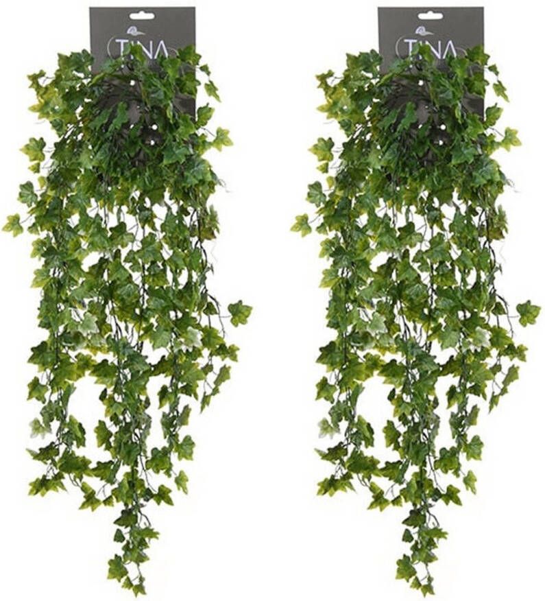 Louis Maes kunstplant met blaadjes hangplant Klimop hedera 2x groen wit 80 cm Kunstplanten