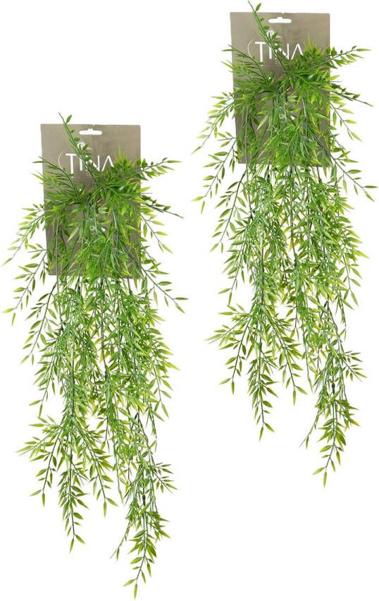 Louis Maes kunstplanten 2x Bamboe groen hangende takken bos van 175 cm Kunstplanten