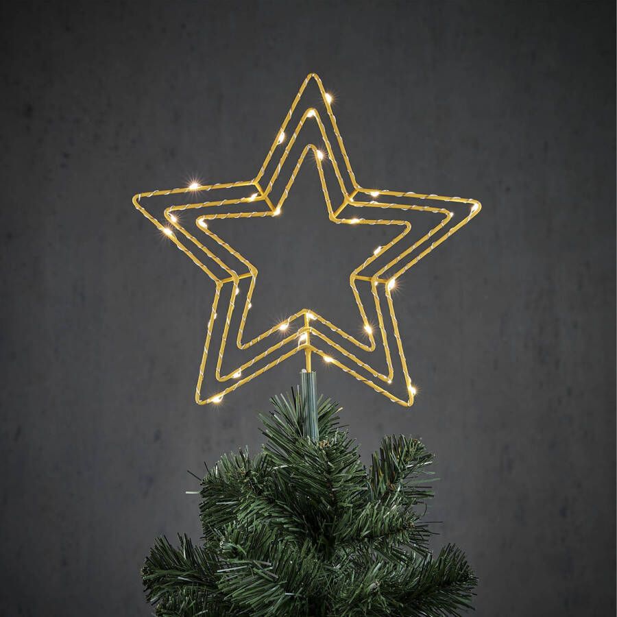 Luca Lighting Kerstboom ster piek topper goud met LED verlichting D25 cm kerstboompieken