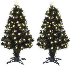 Luca Lighting Set van 2x stuks fiber optic kerstbomen kunst kerstbomen met sterren lampjes lichtjes 90 cm Kunstkerstboom