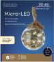 Lumineo 1x stuks verlichte glazen kerstballen aan touw met 30 lampjes zilver warm wit 14 cm kerstverlichting figuur - Thumbnail 1