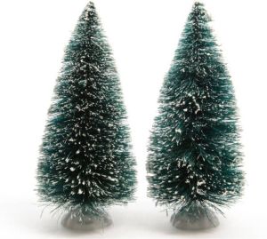 Lumineo 2x Stuks Kerstdorp Onderdelen Miniatuur Kerstbomen Groen 15 Cm Kerstdorpen