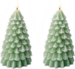 Lumineo 2x stuks led kaarsen kerstboom kaars groen D10 x H22 cm LED kaarsen