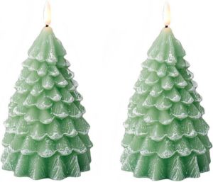 Lumineo 2x stuks led kaarsen kerstboom kaars groen D9 5 x H19 cm LED kaarsen