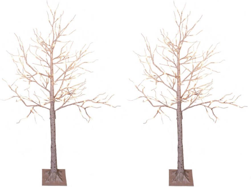 Lumineo 2x stuks verlichte figuren witte lichtboom metalen boom berkenboom met 120 led lichtjes 130 cm kerstverlichting figuur