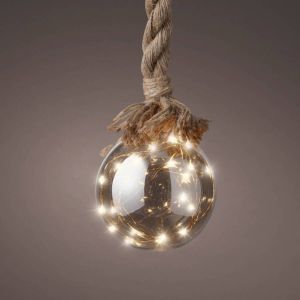 Lumineo 2x stuks verlichte glazen kerstballen aan touw met 15 lampjes zilver warm wit 10 cm diameter Decoratie kerstballen met licht kerstverlichting figuur