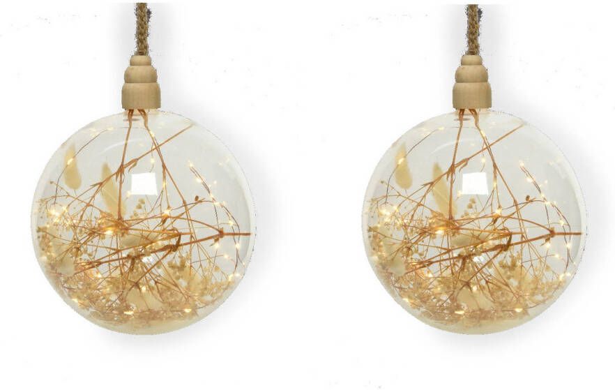 Lumineo 2x stuks verlichte glazen kerstballen met 30 lampjes koper warm wit 14 cm kerstverlichting figuur