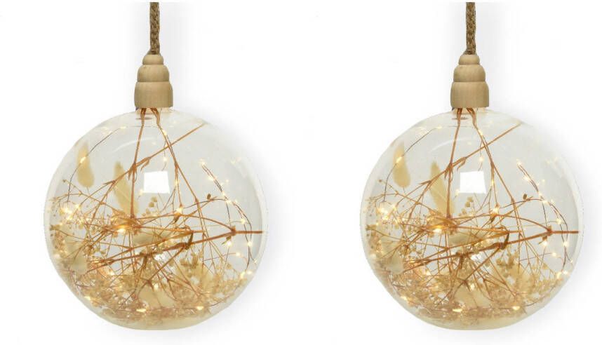Lumineo 2x stuks verlichte glazen kerstballen met 40 lampjes koper warm wit 20 cm Decoratie kerstballen met licht kerstverlichting figuur