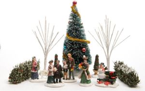 Lumineo 8x stuks kerstdorp accessoires figuurtjes poppetjes en kerstboompje Kerstdorpen
