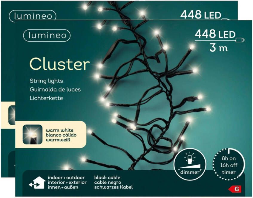 Lumineo Clusterverlichting 2 stuks warm wit 300 cm 448 leds Kerstverlichting kerstboom