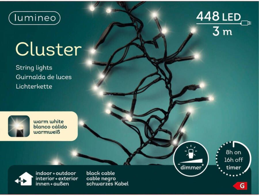 Lumineo Clusterverlichting warm wit buiten 448 lampjes 300 cm inclusief timer en dimmer Kerstverlichting kerstboom
