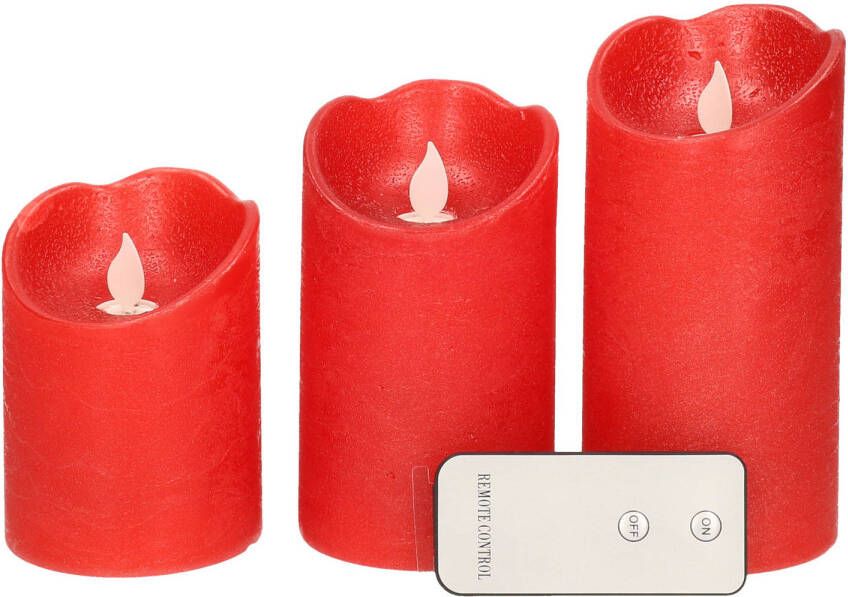 Lumineo Kaarsen set van 3x stuks led stompkaarsen rood met afstandsbediening LED kaarsen