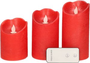 Lumineo Kaarsen set van 3x stuks led stompkaarsen rood met afstandsbediening Woondecoratie Elektrische kaarsen LED kaarsen