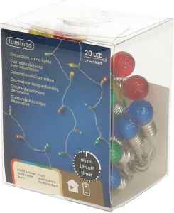 Lumineo Kerstverlichting op batterij gekleurd 190 cm 20 geribbelde lampjes LED kerstlampjes voor binnen Kerstdecoratie versiering Lichtsnoeren