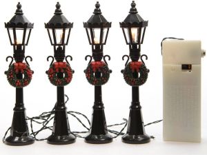 Lumineo Kerstdorp onderdelen materialen 4x miniatuur lantaarnpalen met licht Kerstdorpen
