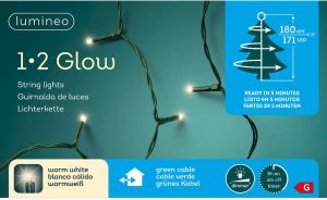 Lumineo Kerstlampjes 1-2 glow strengverlichting warm wit buiten 180 lampjes 180 cm met dimmer Kerstverlichting kerstboom