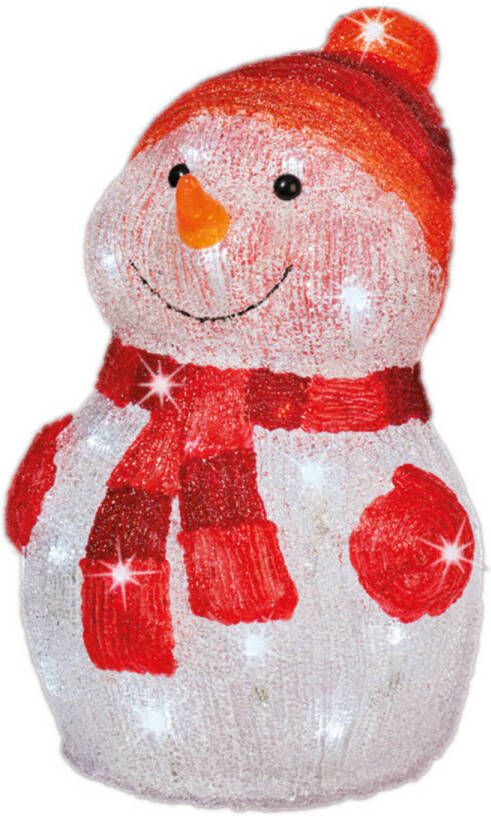 Lumineo Kerstverlichting Led figuren voor buiten sneeuwpop 25 x 25 x 35 cm met 40 lampjes helder wit kerstverlichting figuur