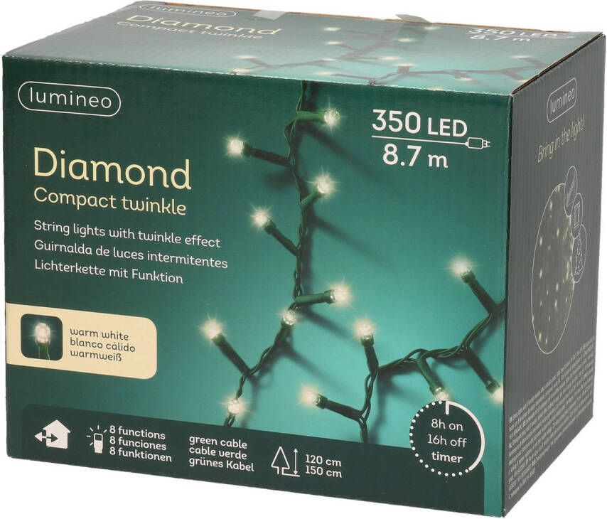 Lumineo Kerstverlichting met 8 functie twinkel effect warm wit 350 lampjes 870 cm Kerstverlichting kerstboom