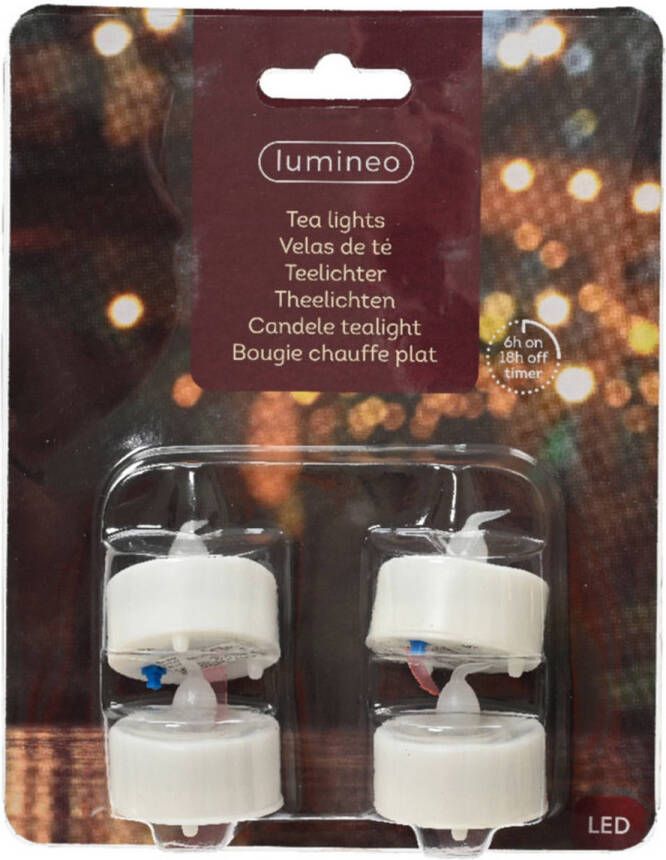 Lumineo LED kaarsjes theelichtjes 4x stuks wit LED kaarsen